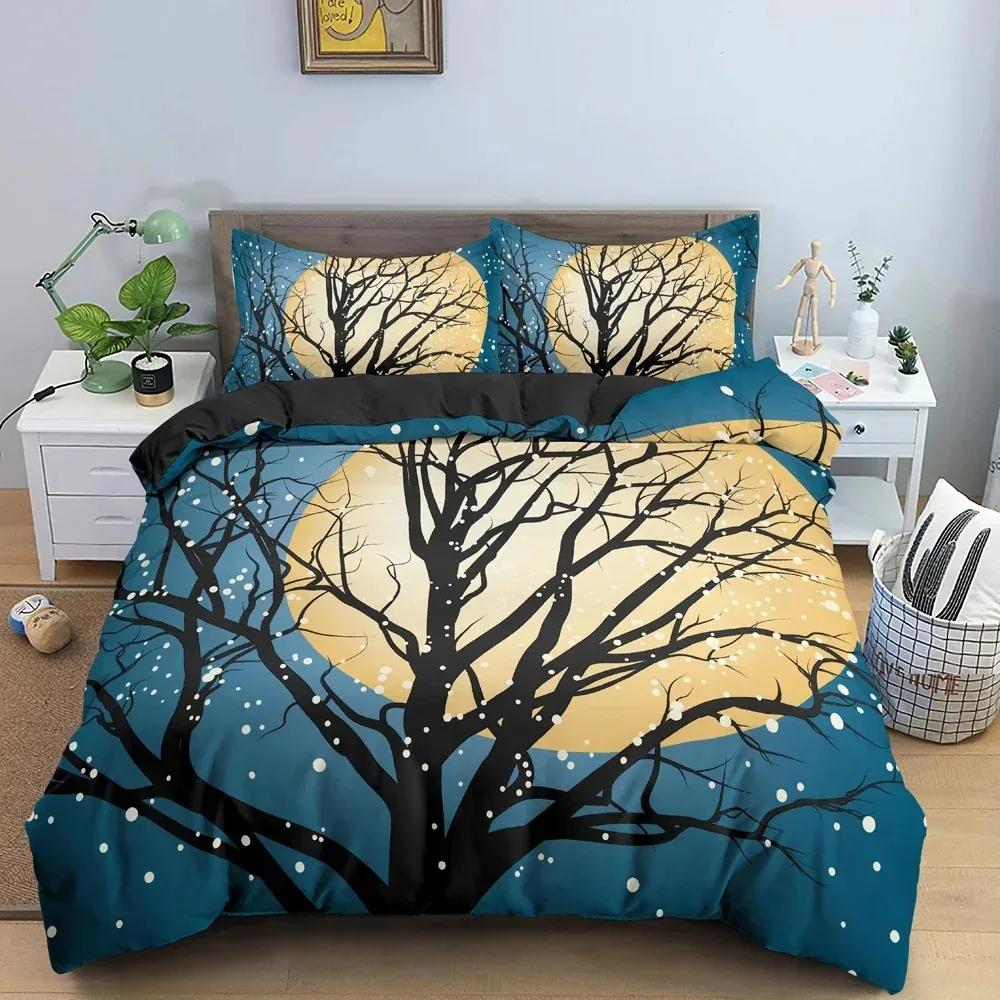 Top 3D Landscape Duvet Cover Bedroom Decor Luxury Bedding Set Tree Silhouette Against Sunset Sky Quilt Cover King Twin Single