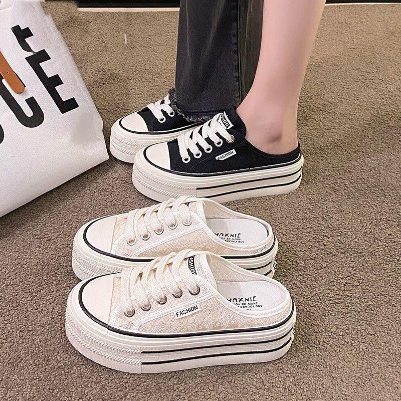 Thick Soled Slippers Women Summer Women's Shoes Outdoor Mesh Shoes Without Heels Half Dragging