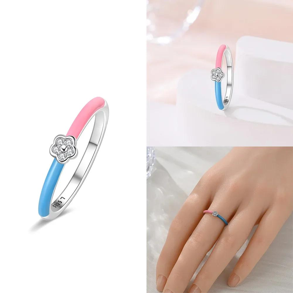 

Women s Valentine s Day Fine Gift Jewelry Accessory Set 925 Silver Pink Zircon Ring Star Moon Bow Heart Infinite Ring 6