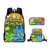 My Singing Monsters Backpack Set 3-in-1 Cartoon School Bag for Kids Boys Girls with Pencil Case and Crossbody Bag