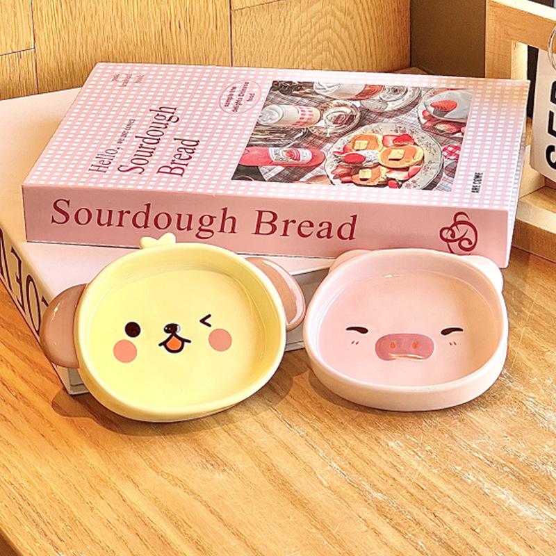 Cute Pig Puppy Ceramic Dipping Dish Household Small Dish Seasoning Dish Mini Hot Pot Small Dish Soy Sauce Vinegar Dish
