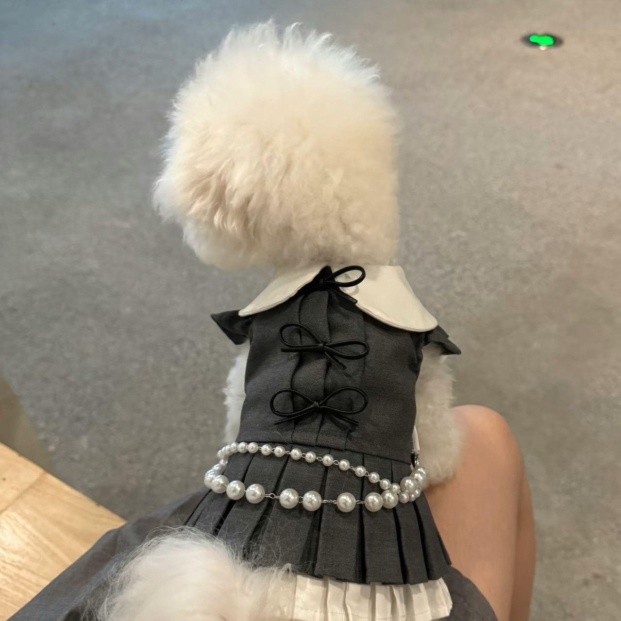 

Cat and dog clothes autumn new JK pleated skirt medium and small dog Bichon Bimei Korean version of college pet clothes xl chest 50 back 40 about 5-6.5kg