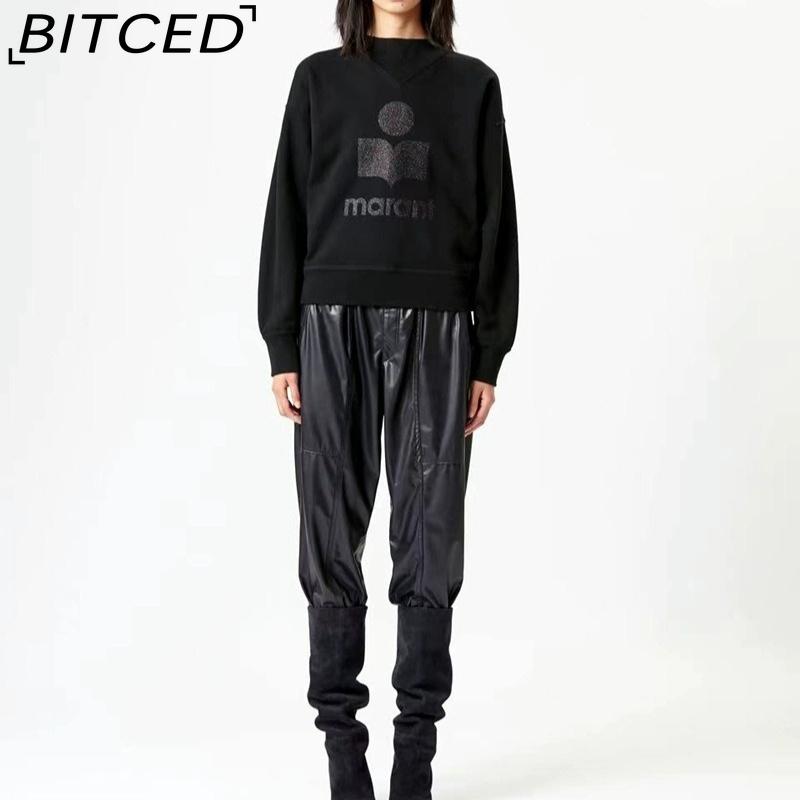 BITCED Damen Herbst/Winter Glitzer-Print Halbhoher Kragen Baumwolle Stehkragen Sweatshirt