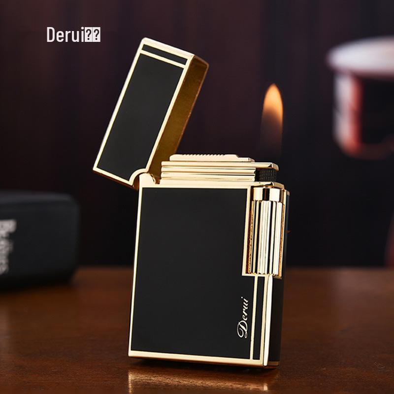 De Rui Creative Steel Shell Flint Lighter - Loud Sound, Open Flame, Inflatable, Side-Sliding, High-End Design