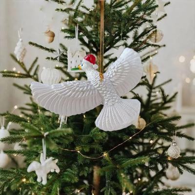 Yousheng Peaceful White Flying Pigeon Ornament Resin Lifelike Hanging Bird Decoration for Christmas Tree Holiday Home Decor