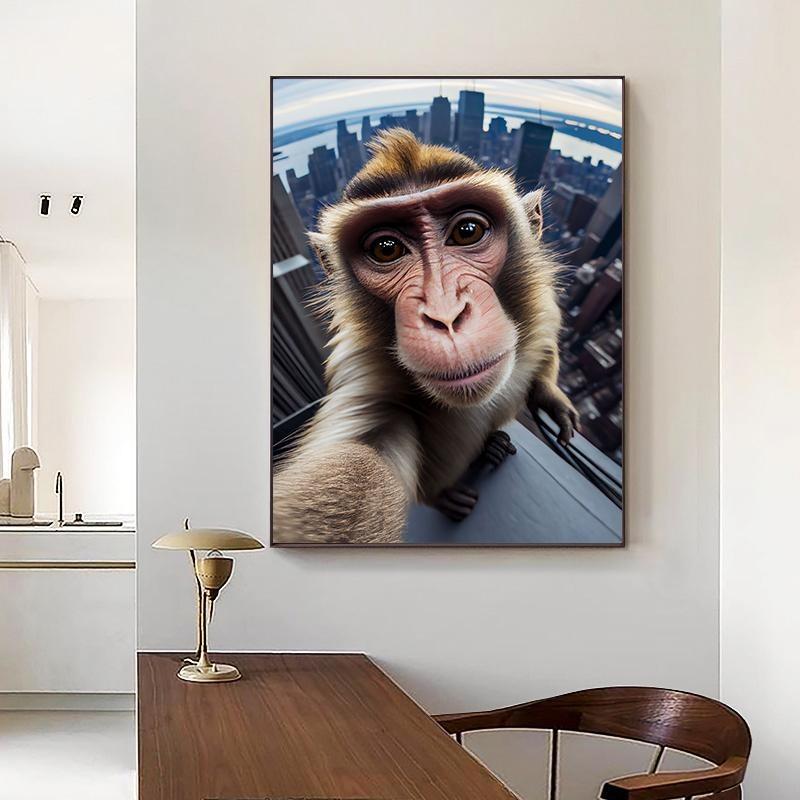 Funny Monkey Selfie Happy Chimpanzee Poster with Print Canvas Painting Animal Wall Art for the Living Room Home Decor Cuadros
