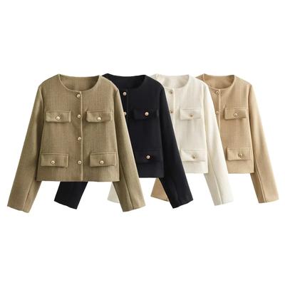 Autumn Spring Winter Product Women's Fashion Casual Versatile Round Neck Flip Decoration Short Suit Coat