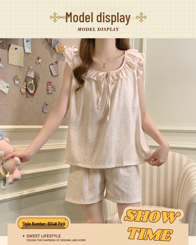Summer Floral Lace Pajamas for Women with Flutter Sleeves - Lazy Style, Ideal for Students' Dorms, Lightweight Home Wear Set