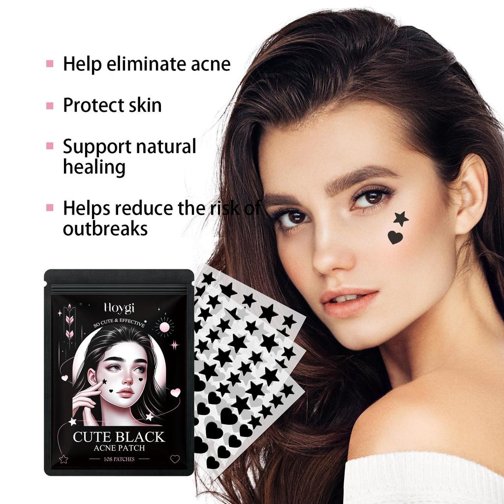 Hoygi Cute Black Acne Patch, Reduces Spots, Blackheads, Acne, Lightens Pimples, Balances Tone, Acne Patch