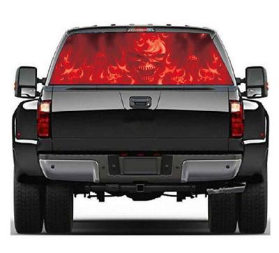 147x46cm Universal Rear Window Sticker Flaming Skull Cool Style For Pickup Truck