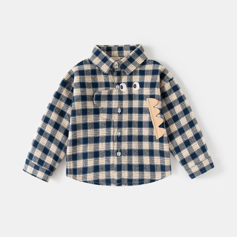 Boys' Long-Sleeved Shirts, Spring and Autum Baby Plaid Shirts, Kidsren's Retro Color-Blocked Cardigans, Lapel Tops and Jackets