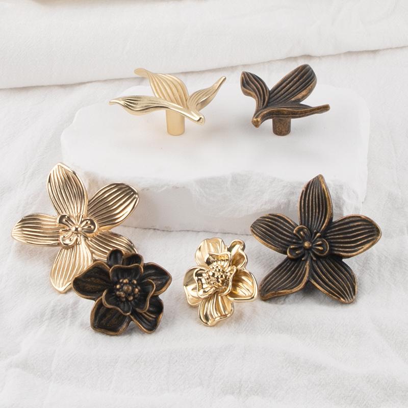 Petal Shaped, Single Hole Handle, Antique, New Chinese Style, Zinc Alloy, Small Handle, Light Luxury, Cabinet Door Drawer, Shaped Handle