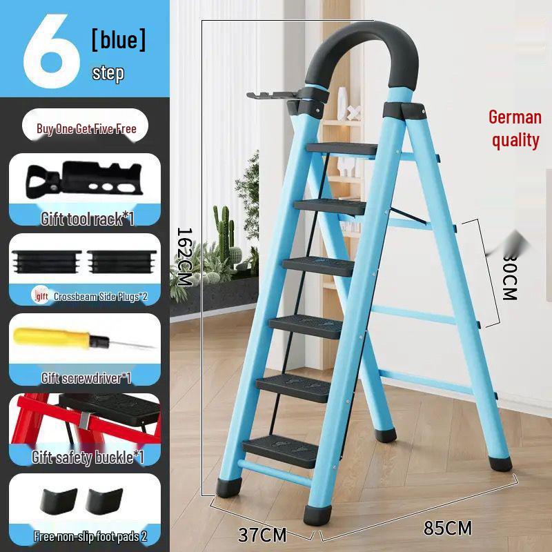 Multi-Functional Telescopic A-Frame Folding Ladder - Thick Carbon Steel Step Ladder for Indoor Use