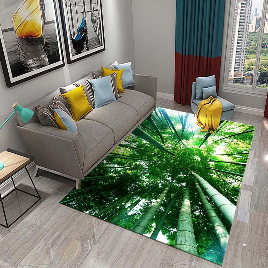 3D Green Bamboo Forest Bamboo Carpet for Bathroom Mat Plants Toilet Rugs Anti-Slip Mat Bedroom Living Room Floor Decor Carpets