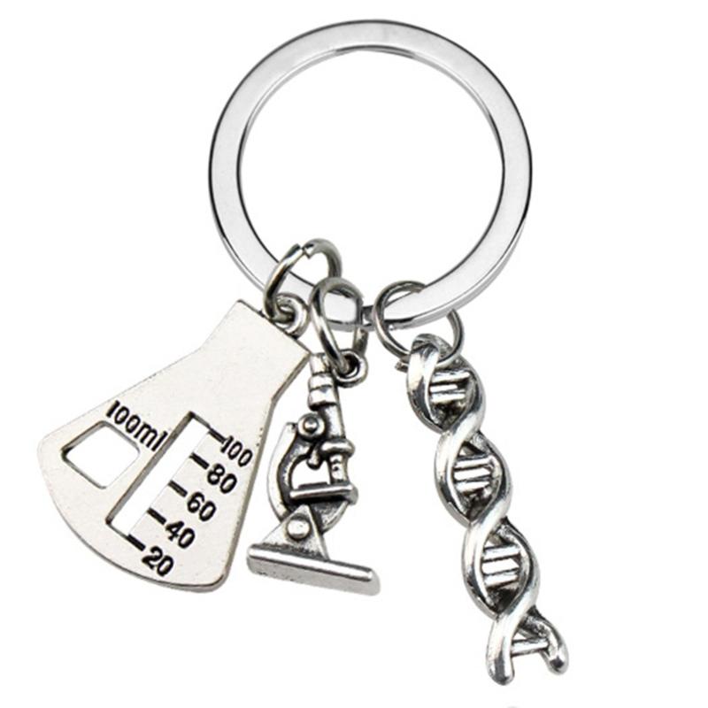 Science Keychain Microscope Chemistry Molecules Key Rings Key Jewelry Metal Texture Suitable for Gifts and Everyday Use