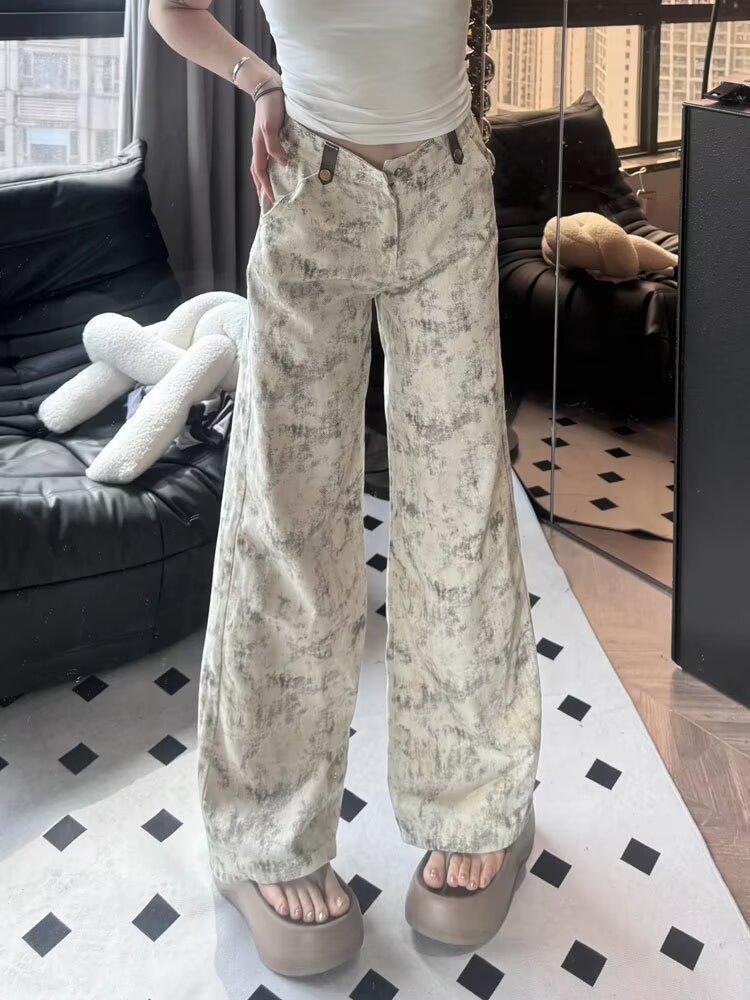 Women s High Waist Tie-Dye Wide Leg Denim Jeans - Retro Casual Style Extra Large