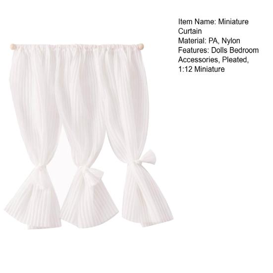 Miniature Curtains Doll Mansion White Window Shades 1:12 Scale Miniature Pleated Curtains with Rod for Dolls Bedroom Accessories