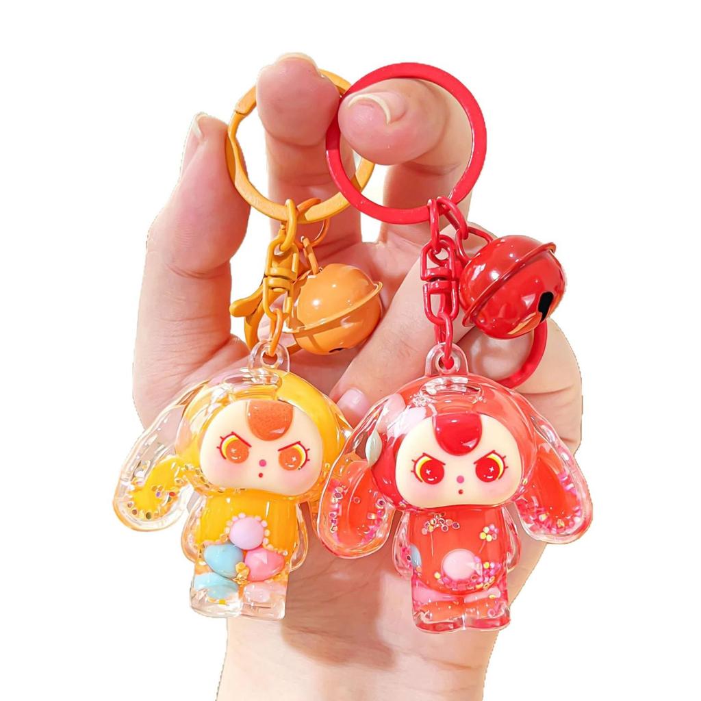 Super Cute 3-Year-Old Cartoon Doll Keychain with Flowing Sand Pendant