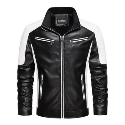 Chaqueta de cuero para hombre, moda splicing, moderna, chaqueta de cuero de motocicleta para hombre, chaqueta de cuero para hombre para las cuatro estaciones de primavera, otoño e invierno