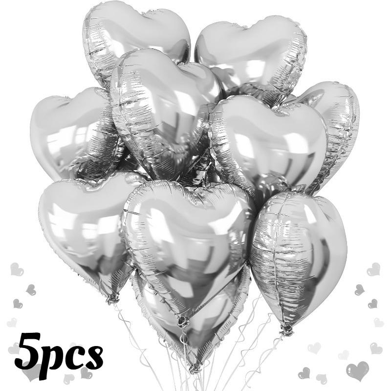 1/5Pcs Wedding & Party Foil Balloon, 18 Inch Heart Foil Balloon, Metallic Finish, Helium Compatible, Birthday Engagement Decor