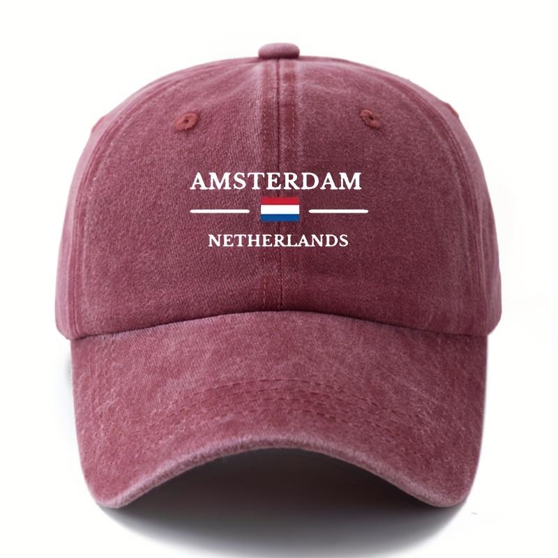 Cappellino da Baseball Unisex alla Moda e Versatile con Lettere Stampate AMSTERDAM, Leggero per l'Esterno, Visiera Curva, Cappellino da Baseball da Autista di Camion