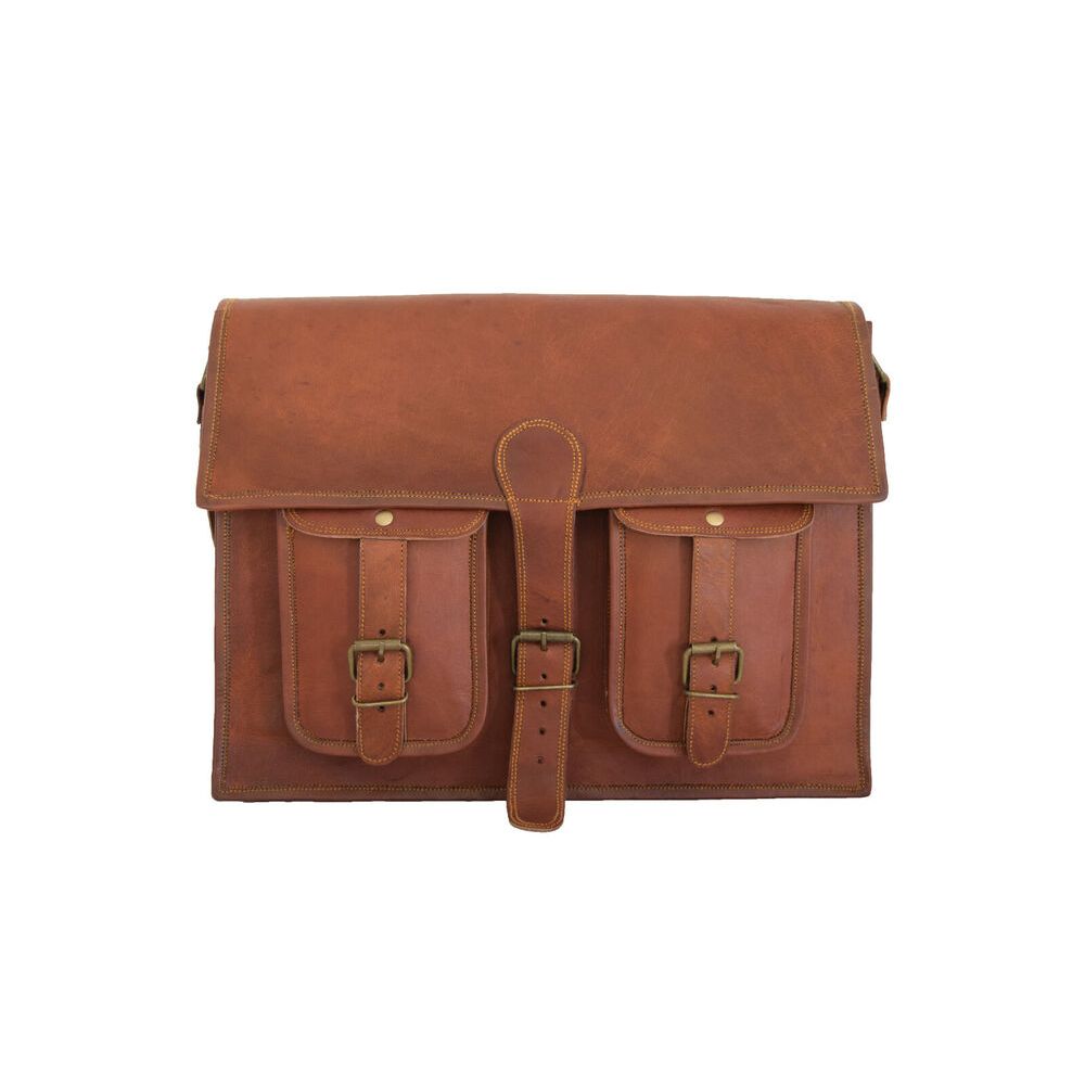 Goat Leather Messenger Bag Office School 15 In Laptop Satchel Crossbody Bags
