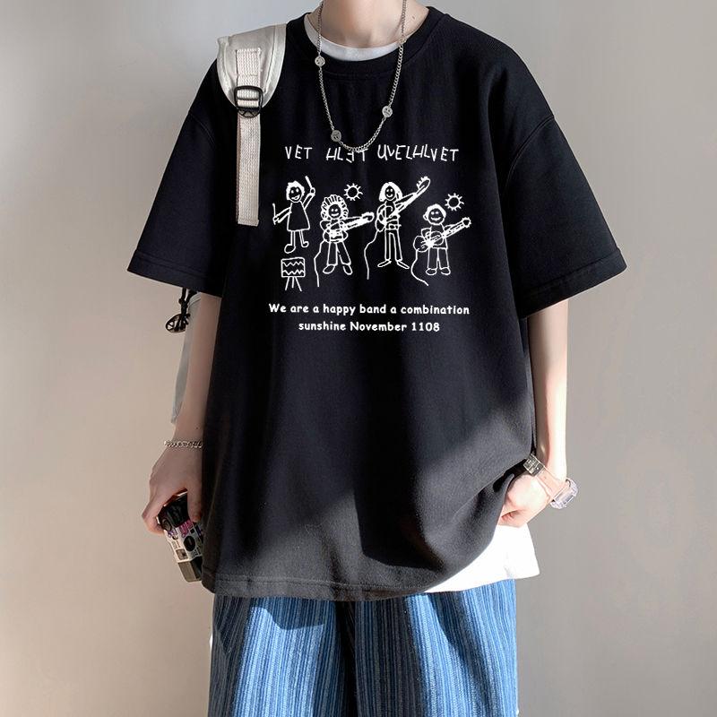 Modische handbemalte T-Shirts Sommer Rundhals Locker Herrenbekleidung Lässig Kurzarm Jugendliche Vitalität Basic Pullover