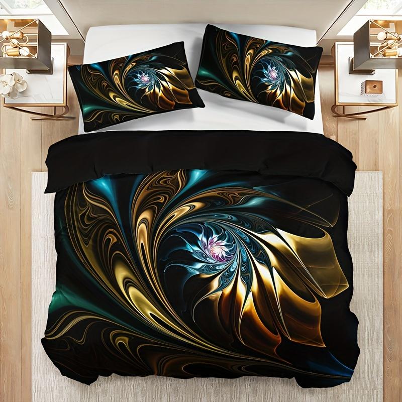 3Pcs Modern Abstract Marble Design Bedding Set 100% Polyester Breathable All-Season Duvet Cover With 2 Pillowcases (No Insert)