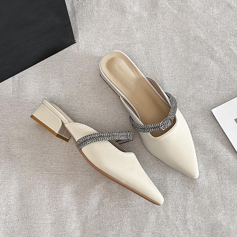 

Y097-5 Босоножки Женские Лето 2025 Новые Острый каблук Толстый каблук Баотоу Ленивые Полушлепанцы Мода Верхняя одежда Фея Нежный 40 абрикосовый