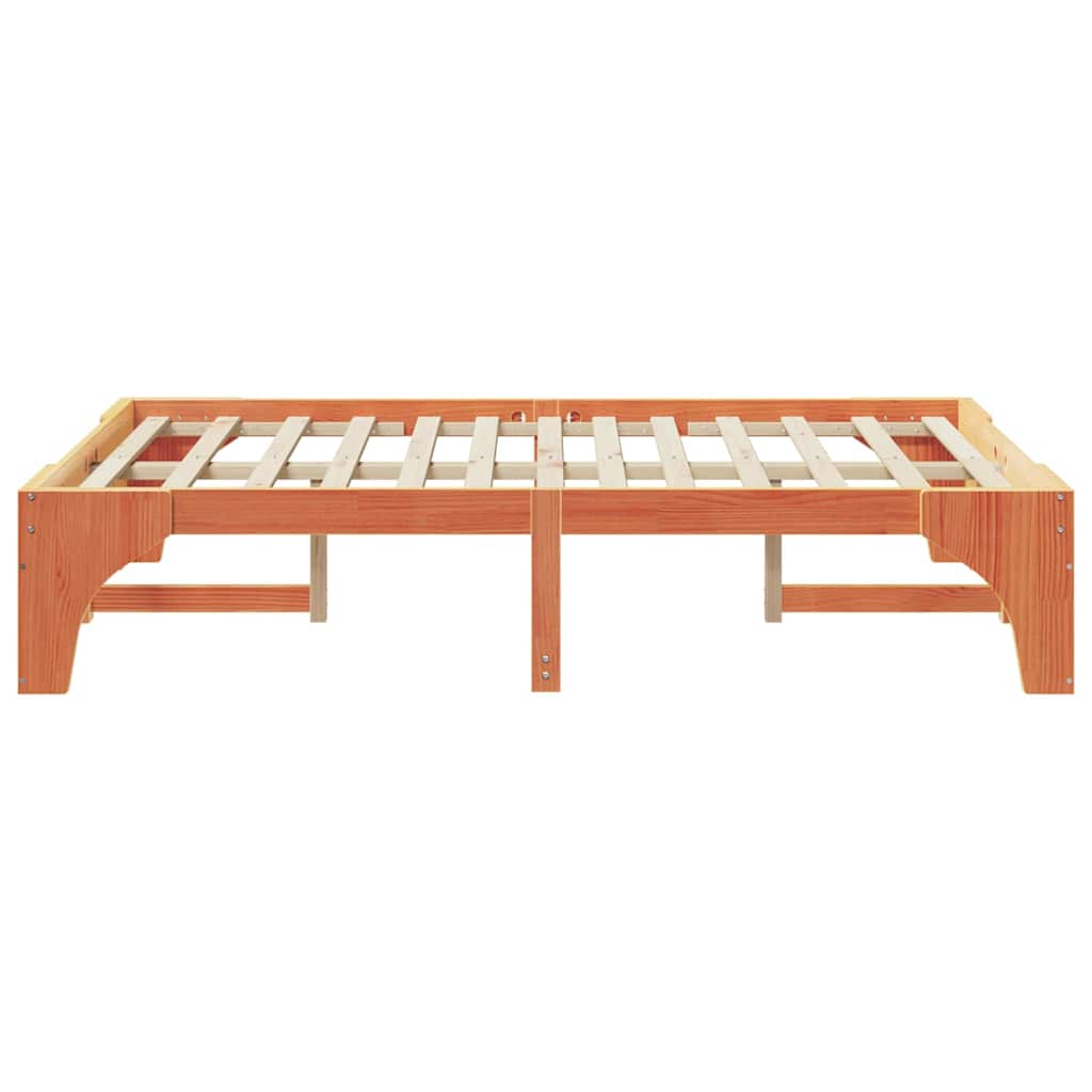 Brown Bed Frame 140 x 190 cm Solid Pine Wood