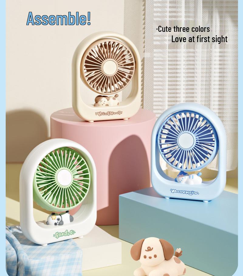 Portable USB Rechargeable Desktop Fan - Cute Pet Design for Dorm or Office Cartoon Desktop Fan