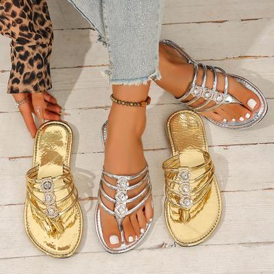 Mode Damskor Tofflor Glänsande Strass Skor Tåklämma Platta Sandaler 2025 Nya Sommar Utomhustofflor Plus Storlek Flip Flops Slides Kvinnor