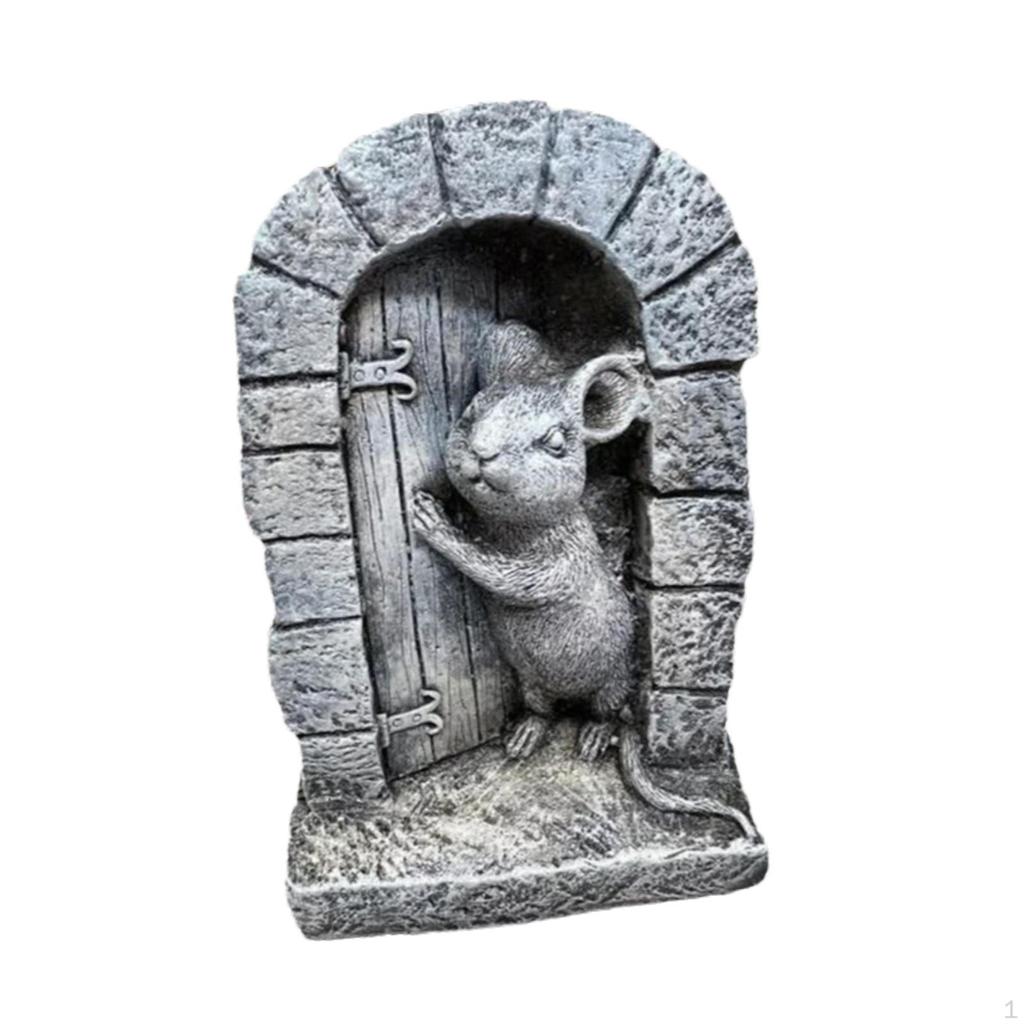 Mouse Door Statue Cute Craft Interesting Garden Decor for Yard Shelves Indoor Outdoor