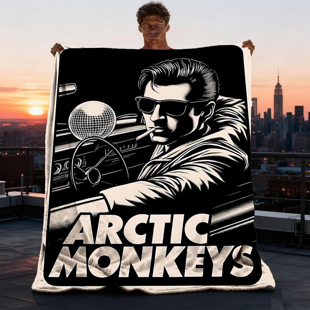 1pc Arctic Monkeys Poster Outdoor Flannel Blanket, Cozy & Warm Soft Te Playful Design, Napping Camping,