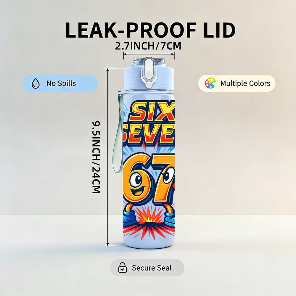 1PC Six Seven Retro Comic Number Art 750ml Color Plastic Sports Water Bottle Leakproof Flip Straw Lid Suitable for Sports Office Home Use