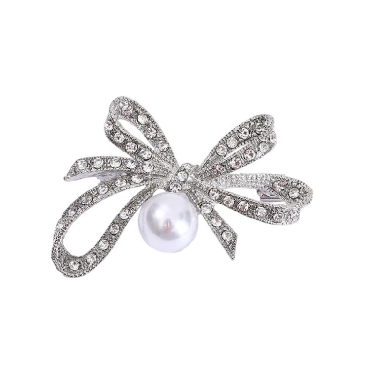 Lovely Bowknot Heart Oval Brooch With Rhinestones Detail, Chest Badge Accessory For Bridal Party And Cocktail Event