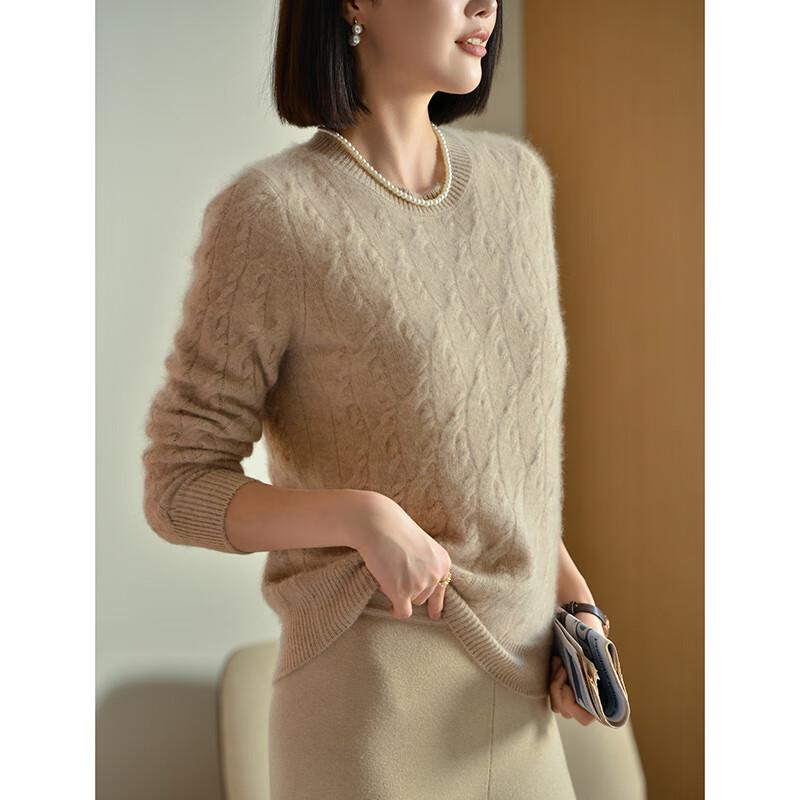 Fanzhen Women's 100% Wool Thickened Crew Neck Sweater
