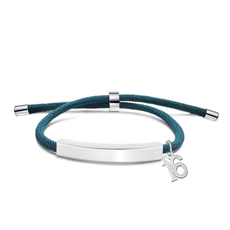 Multi-color Engravable Stainless Steel Bracelet with Number 16 Charm