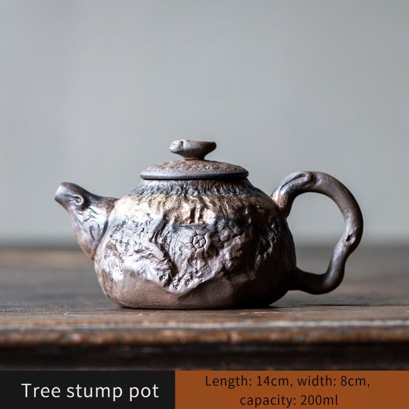

200ml Vintage Coarse Pottery Teapot with Gilded Tree Stump Design for Home Use Kung Fu Tea Set Tree barnacle