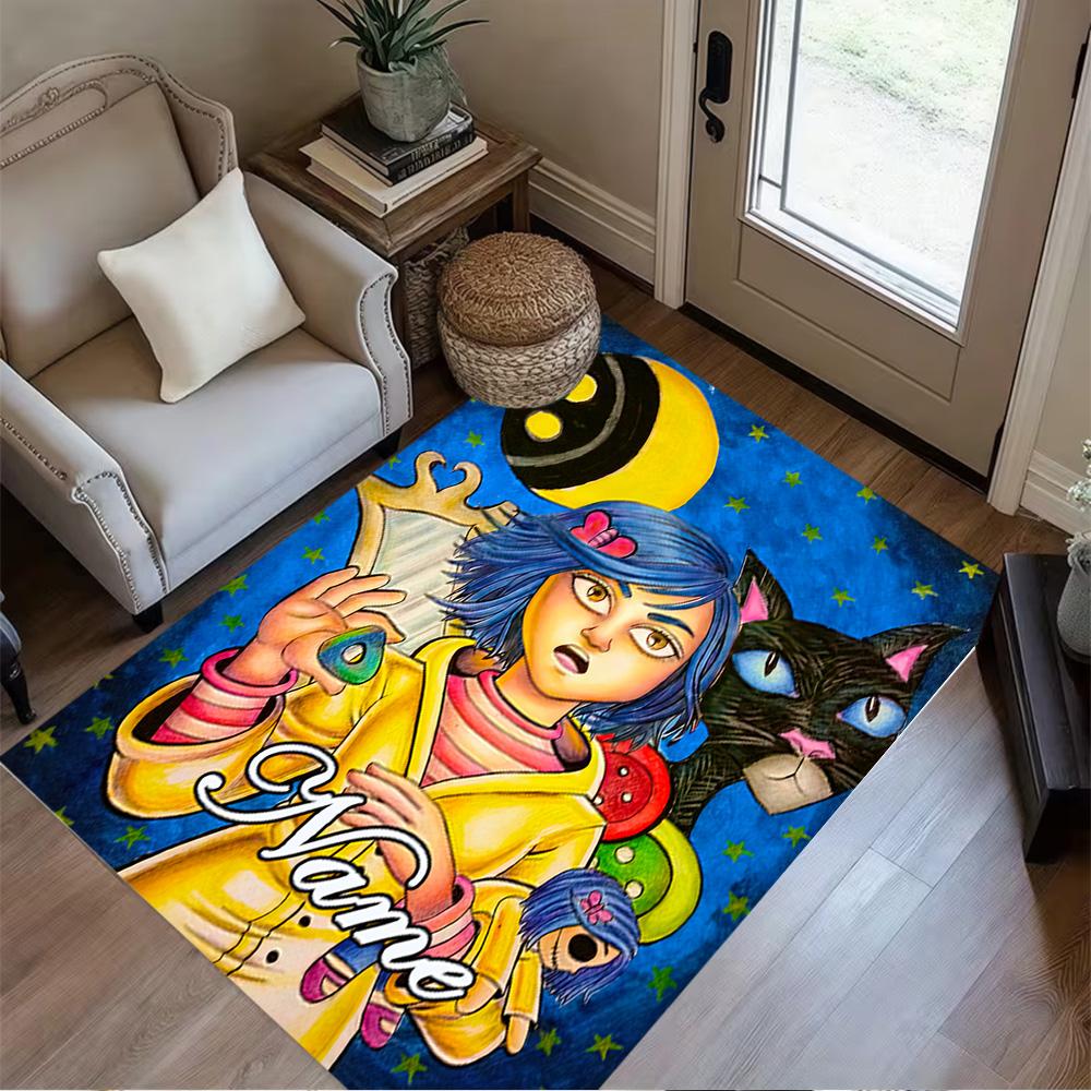 Coraline's Whimsical Journey Customized Name Floor Mat Perfect for Playrooms Bedrooms Foyer Balcony Antislip Carpet Anime Office Decor