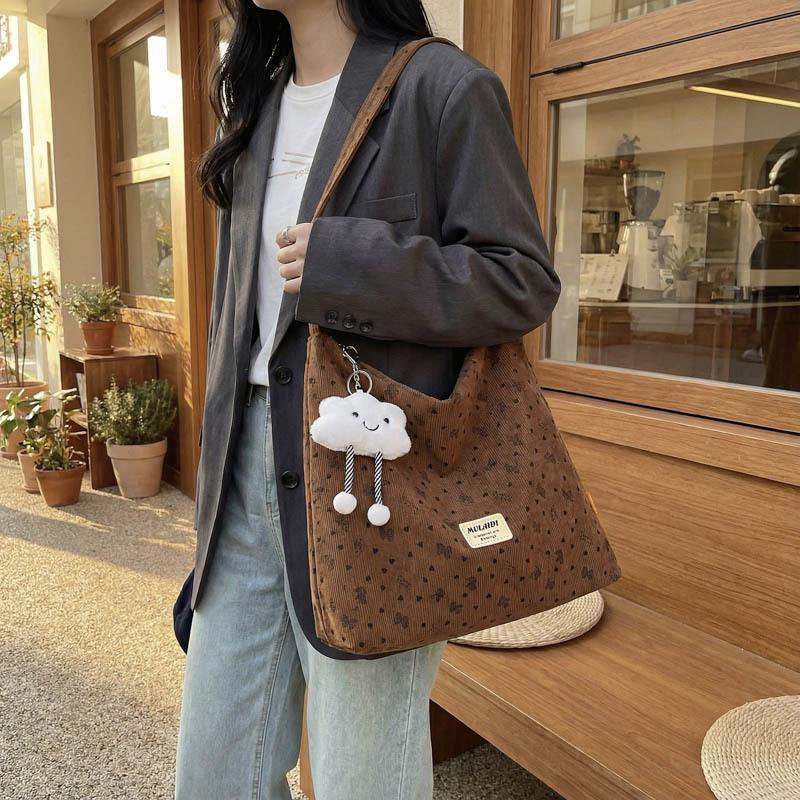 Cute bow canvas tote bag women's leisure large capacity shoulder bag student commuter messenger bag