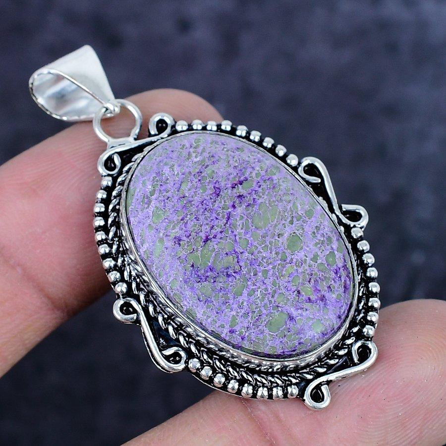 Natural Purpurite Gemstone Handmade 925 Sterling Silver Pendant 2.05" ETC-14216