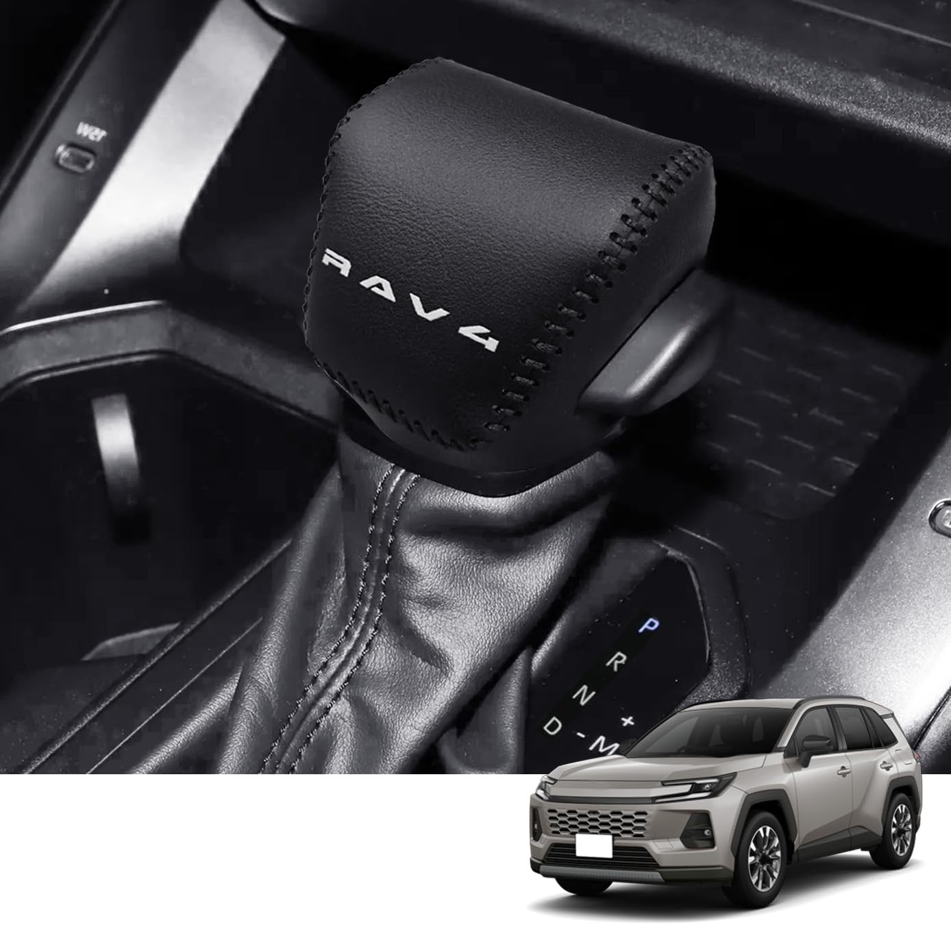 with 2025 and later Shift Knob Cover for the New RAV4 XA60 Series Gasoline Vehicle 2025 and Genuine Leather Shift Knob Custom Interior Prevents чёрный
