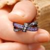 Huitan Bowknot Design Women Ring for Party Daily Fashion Finger Accessories Charming Elegant Jewelry Inlaid Bright Purple CZ