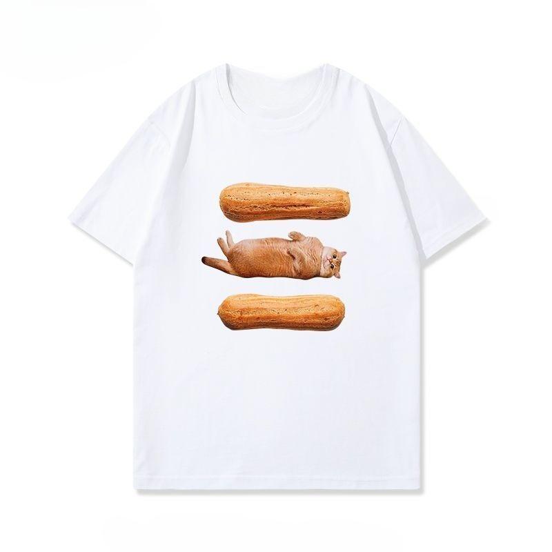 Classic Cute Cat Sandwich Meme T Shirt Unisex Women Harajuku Style Graphic Tee Oversized Casual Short Sleeve Summer Fashion Top