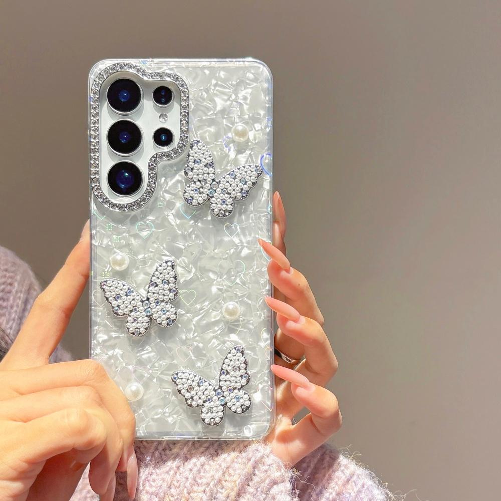 Aurora Love Heart Butterfly Case for Samsung Galaxy S26 S25 Ultra S24 Plus S23 FE A55 A56 A16 A54 A35 Laser Shell Pattern Cover