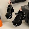 Women's Platform High Heels Gothic Lolita New Mary Jane Shoes Casual Woman Heeled Party Wedges Thick Bottom Pumps Black Loafers