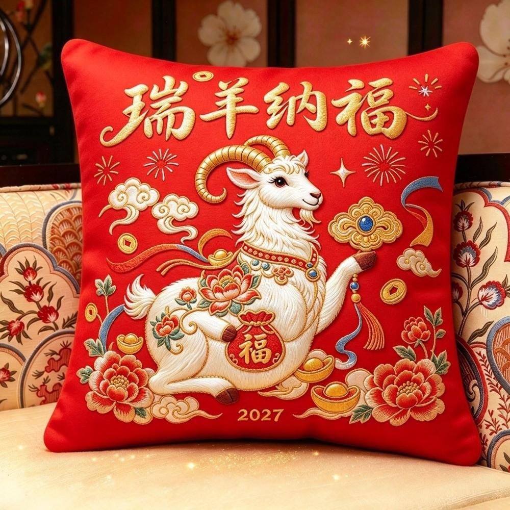 Soft Chinese Zodiac Sheep Pillow Cover Cartoon Sheep Pattern Throw Pillow Covers Spring Festival