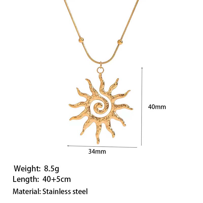 Stainless Steel Spiral Sun Pendant Necklaces Earrings Set for Women Trendy Gold Color Snake Bone Chain Bead Choker Zircon Gifts