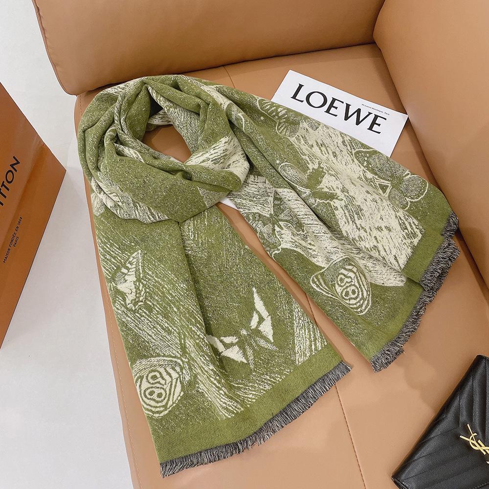 Luxury Butterfly Print Faux Cashmere Scarf: Warm, Stylish Color-Block Shawl for Women, Perfect Winter Neck Warmer